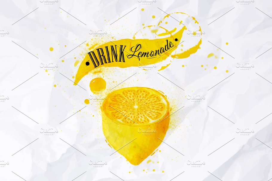 柠檬水柠檬饮料手绘插画 Pointer drawn pour lemonade插图(2)