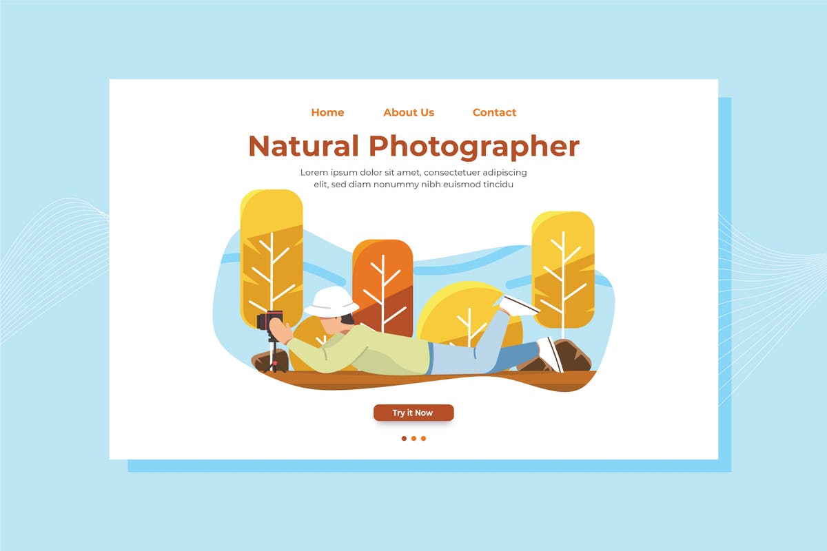 大自然摄影师插画网站着陆页设计模板 Natural Photographer Landing Page Illustration插图