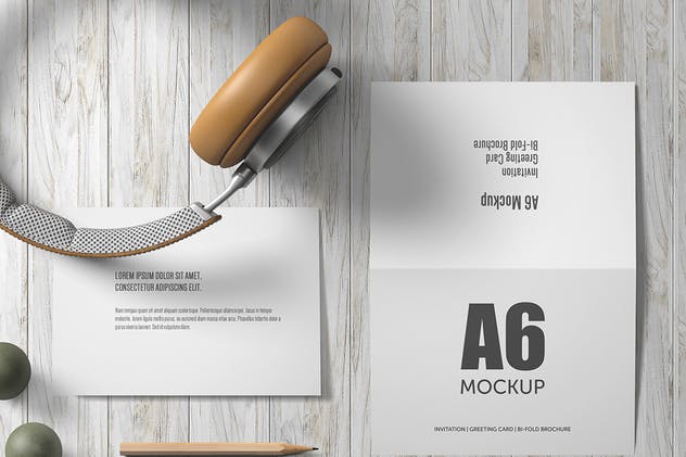 A6横向双折页贺卡/请柬样机套装V1 A6 Landscape Bi-Fold Greeting Card Mockup – Set 1插图(4)