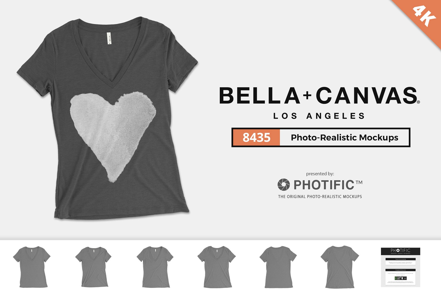 女性长款V领T恤样机模板 Bella Canvas 8435 T-Shirt Mockups插图