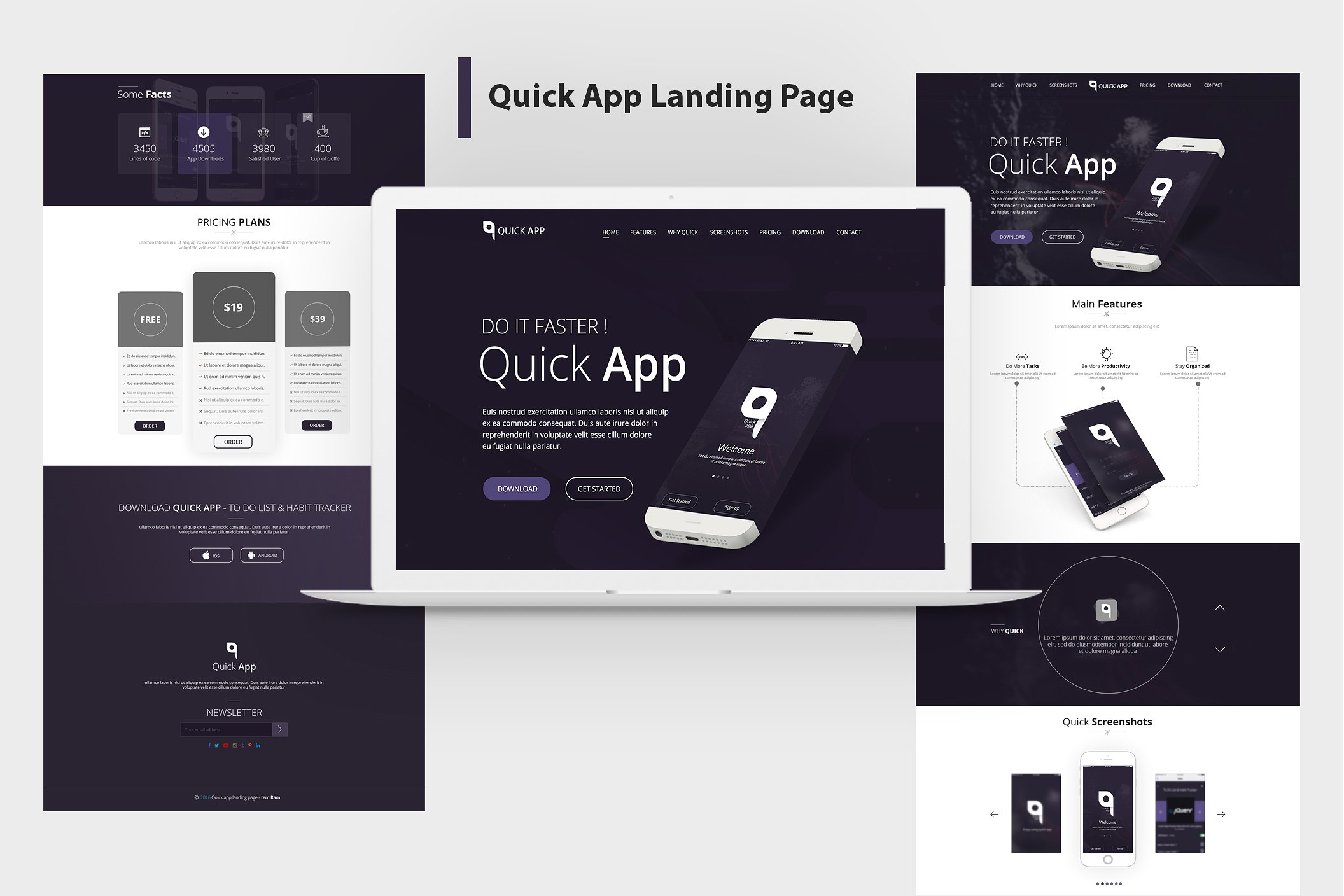 着陆页设计模版 QuickApp – Landing Page PSD Template插图(4)