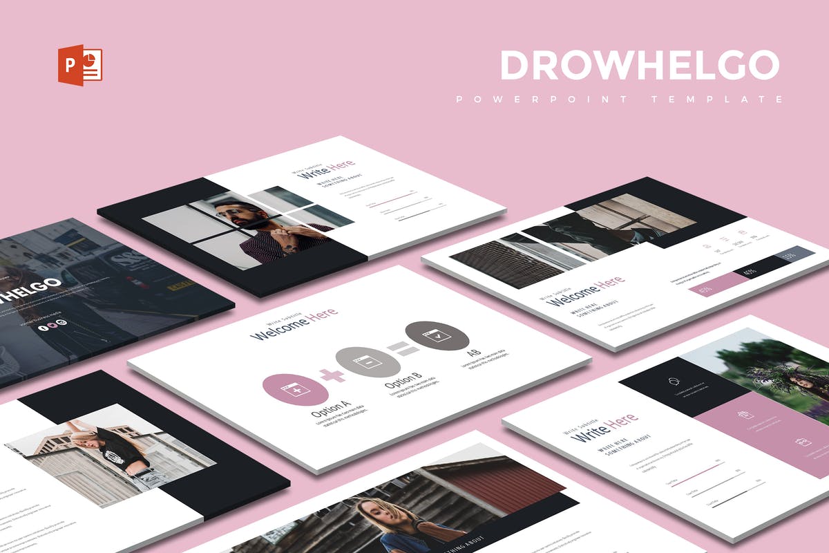 多配色方案企业商务风格PPT模板设计 Drowhelgo – Powerpoint Template插图