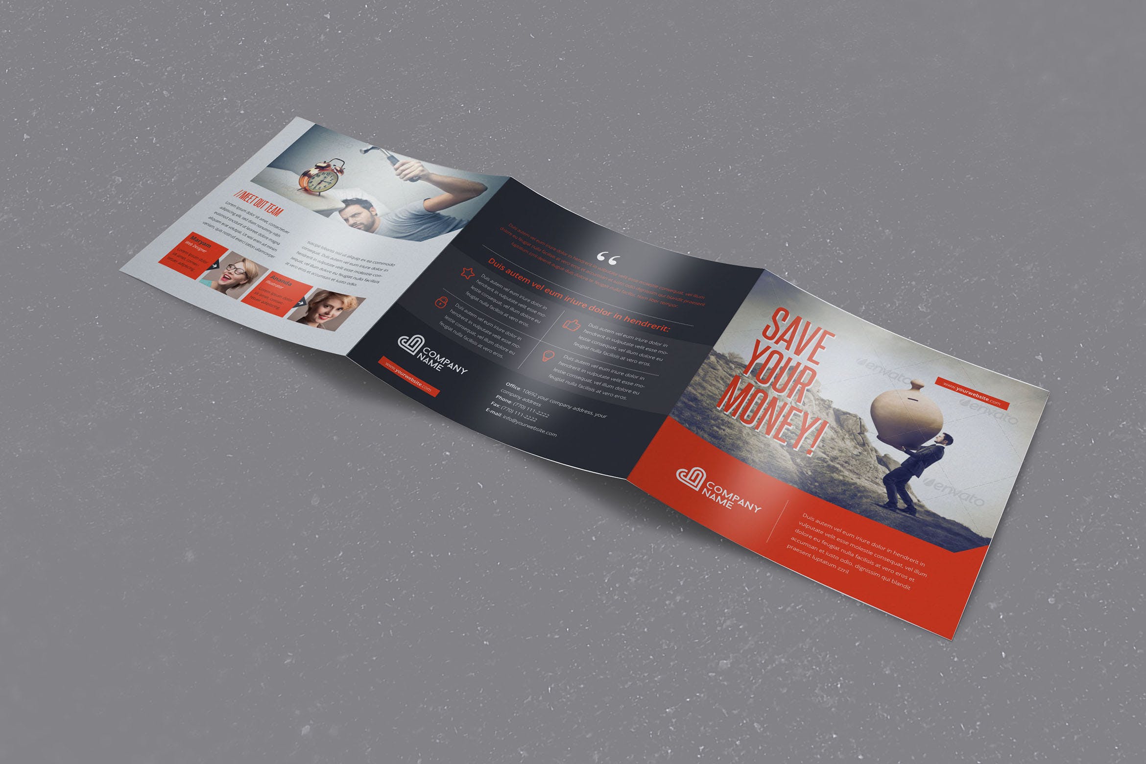 三折页企业宣传素材宣传单设计模板 Corporate Square Trifold Brochure插图