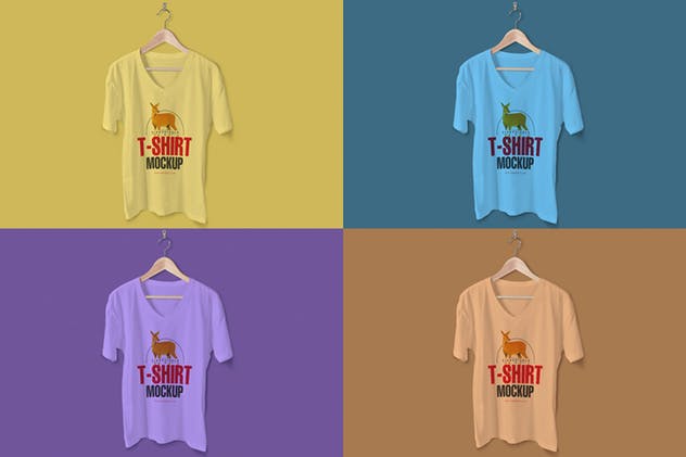 6款潮流V领T恤印花设计样机模板 6 Trendy V-Neck T-Shirt Mockups插图2