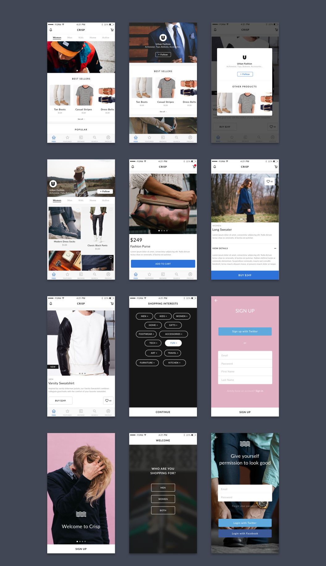 时尚服饰类电商 APP UI 套件Crisp UI Kit [Sketch]插图(1)