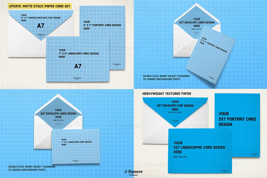 经典贺卡&信封样机模板 Organic-Styled 5×7 Card Set Mock Ups插图(1)