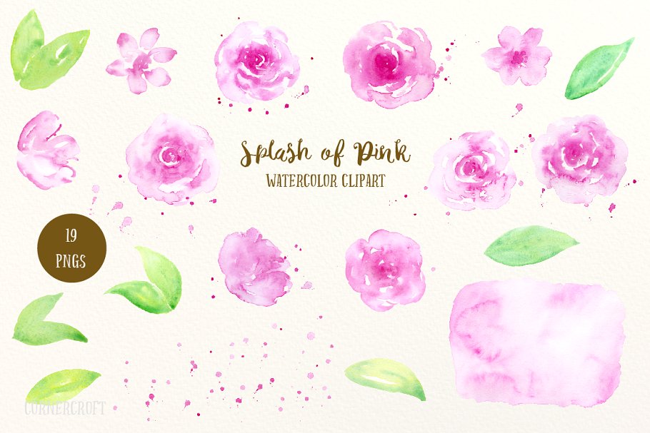 粉红色水彩剪贴画素材 Watercolor Clipart Splash of Pink插图(1)