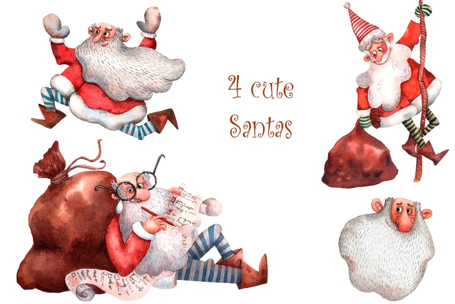 圣诞老人的小帮手水彩插画素材插图17