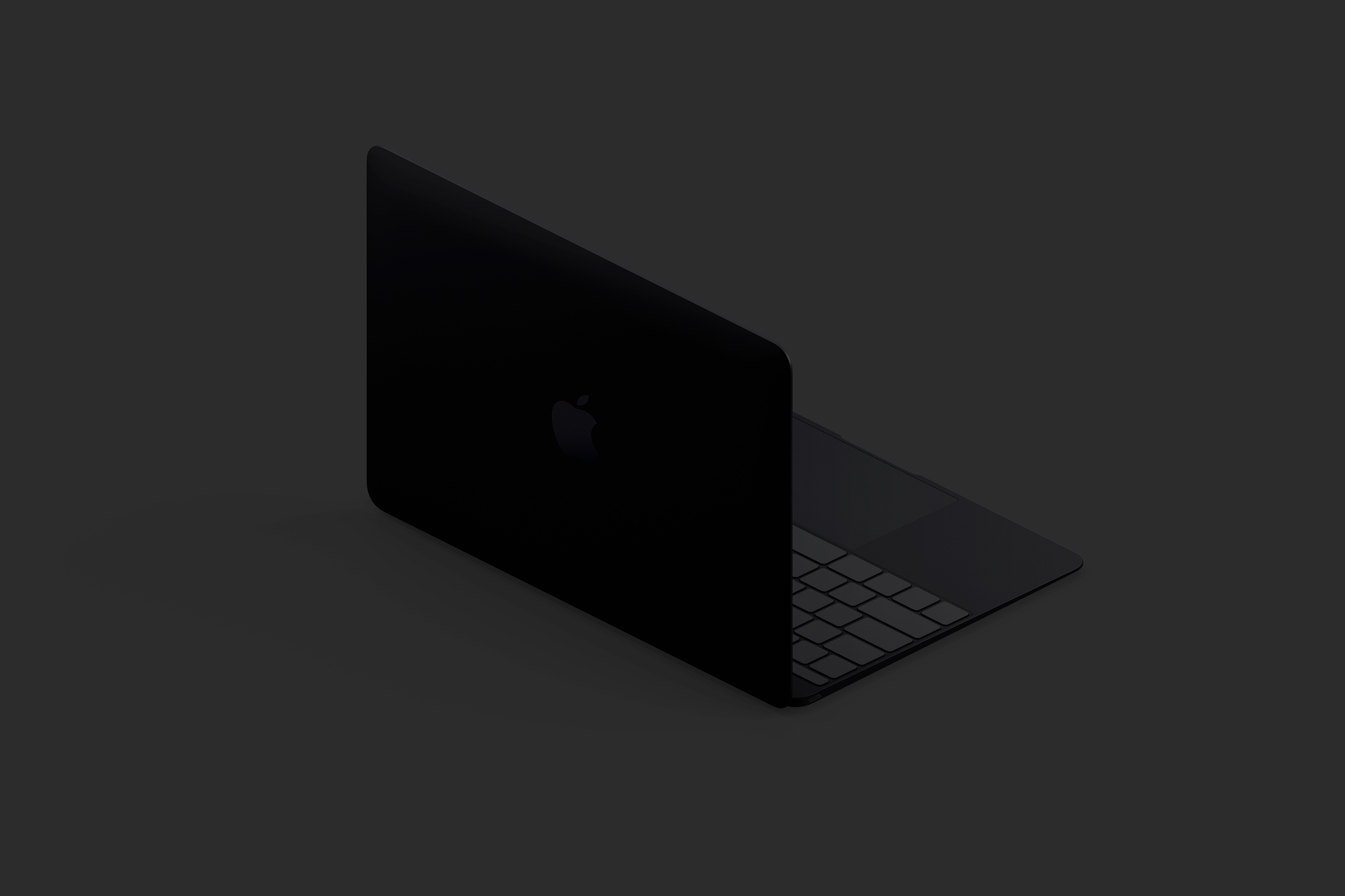 Macbook等距后左视图粘土样机模板 Clay MacBook Mockup, Isometric Back Left View插图3
