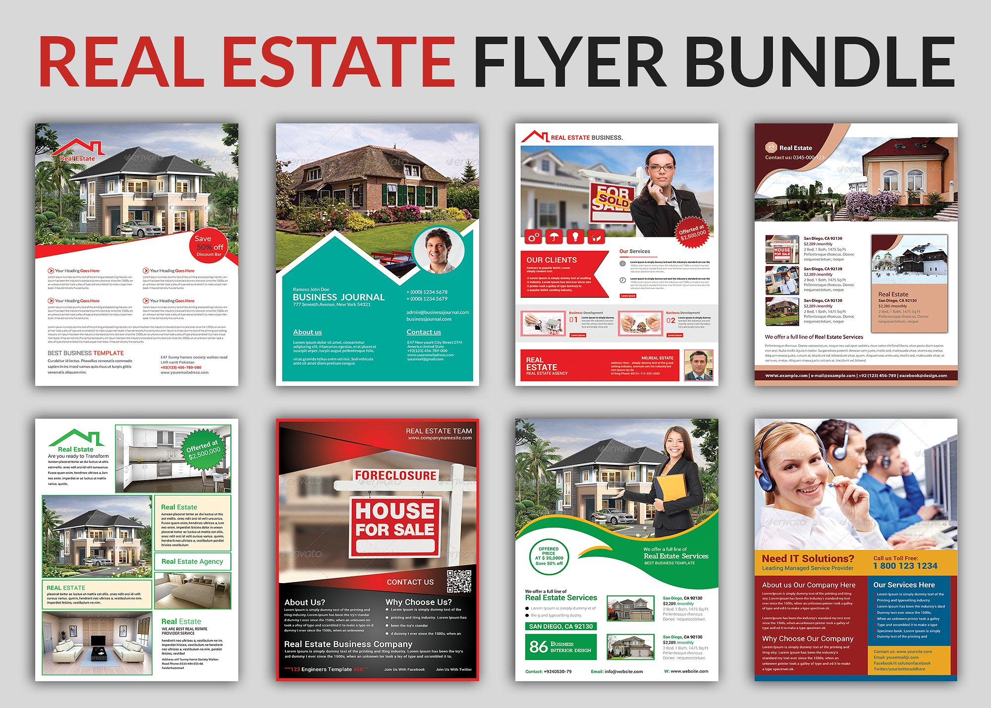 房地产租赁类海报宣传传单模板 Real Estate Flyer Bundle Templates插图