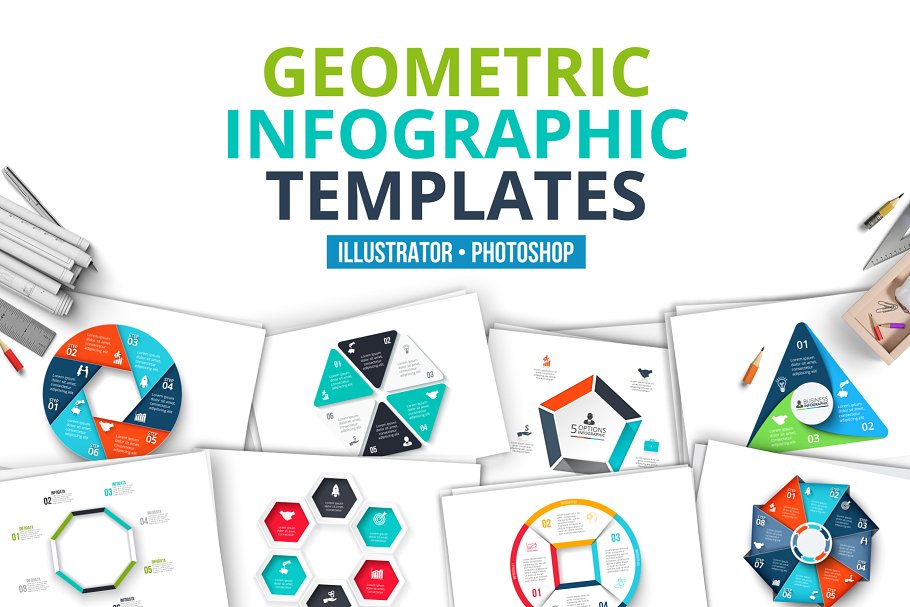几何图形信息图表模板 Geometric infographic templates插图