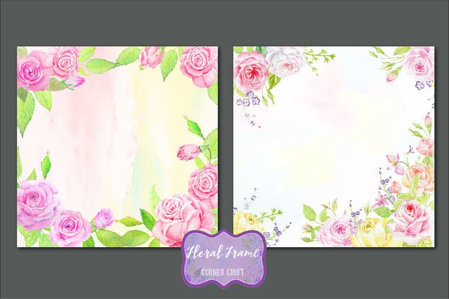 水彩花卉装饰架图案插画素材 Watercolor Floral Frames插图2