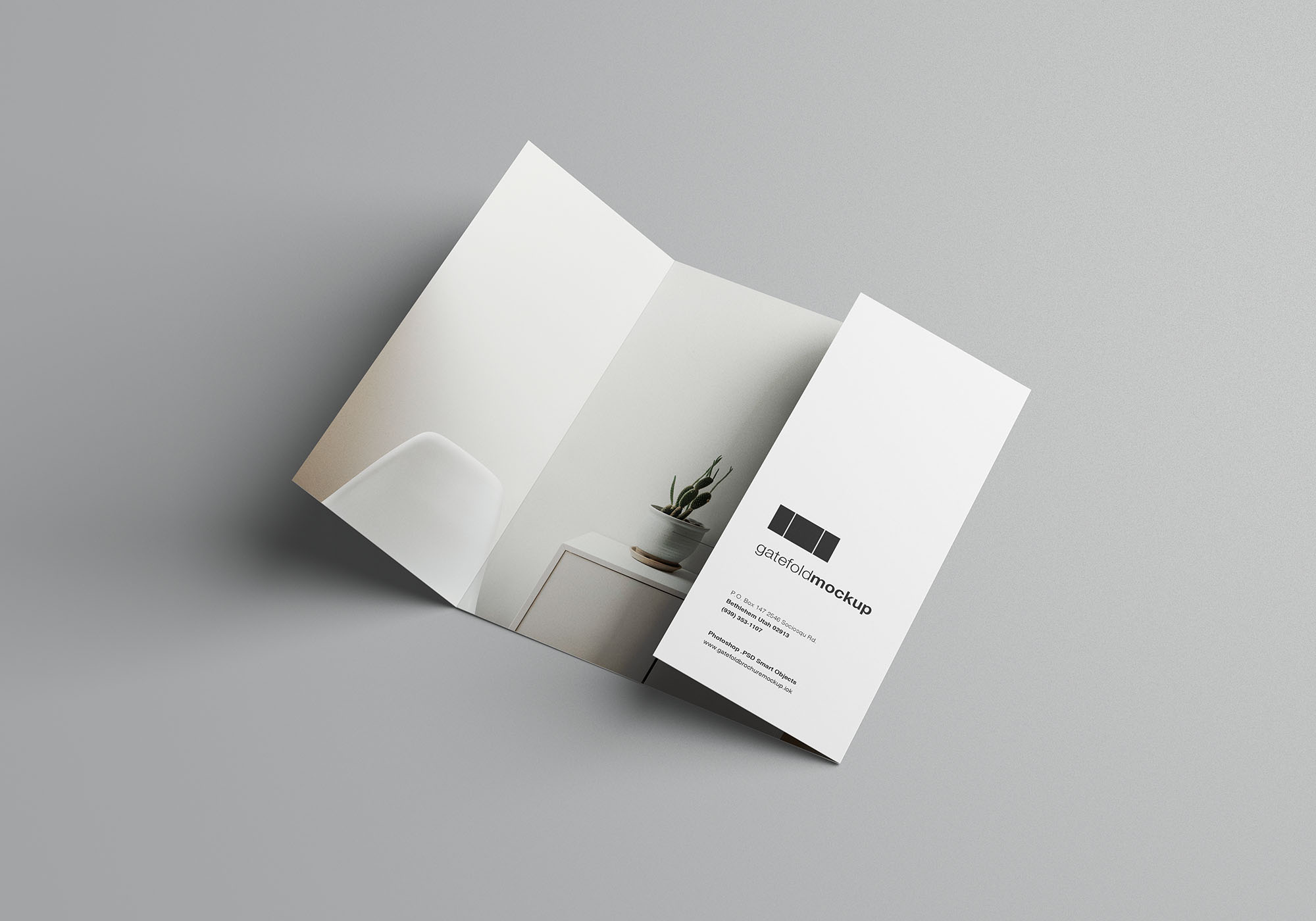 单门折叠宣传册印刷效果图样机 Single Gatefold Brochure Mockup插图(7)