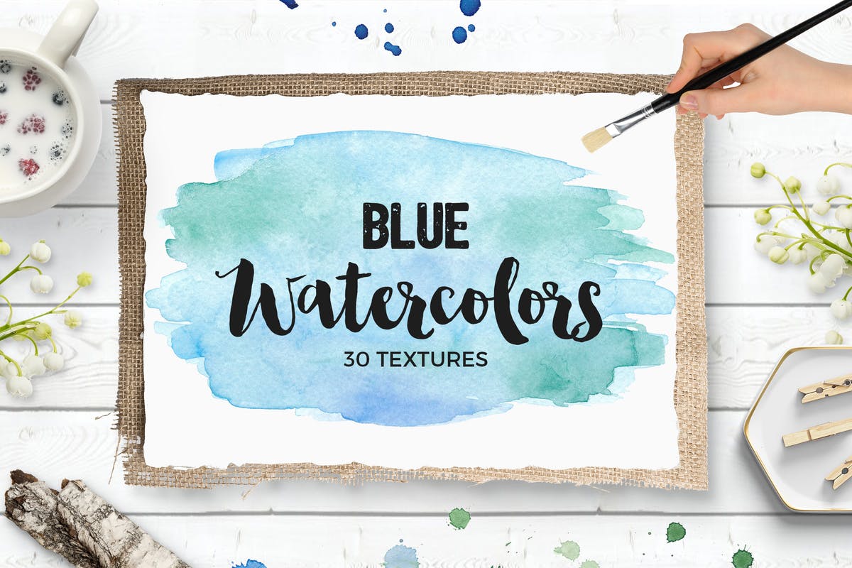 蓝色手绘水彩背景纹理套装 Blue Watercolor Textures插图