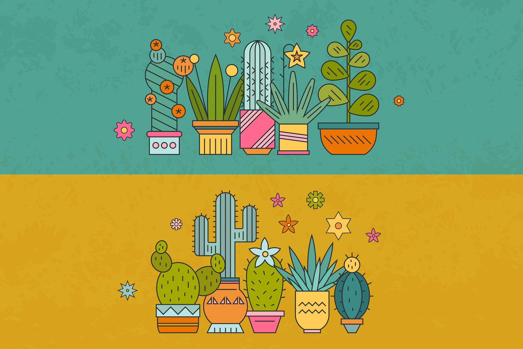 仙人掌多肉盆栽植物插画素材 Succulent Clipart & Patterns Bundle插图(4)