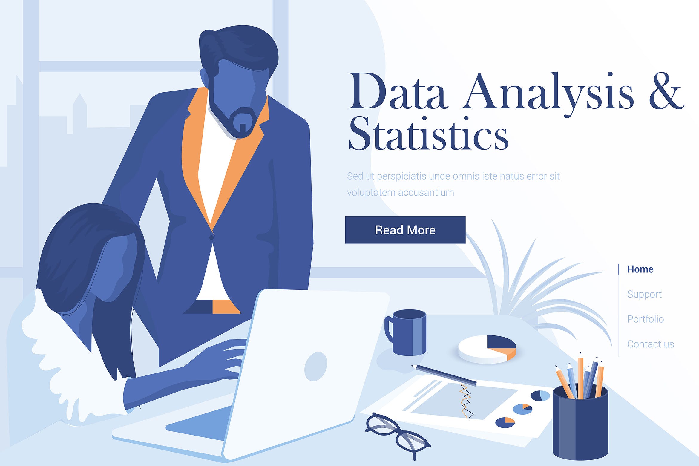 数据统计分析扁平化现代设计概念插画 Flat Modern design Illustration of Data Analysis插图
