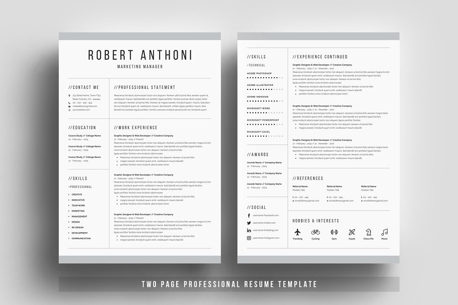 清新简约专业个人简历电子简历模板 Clean Professional Resume Template插图2