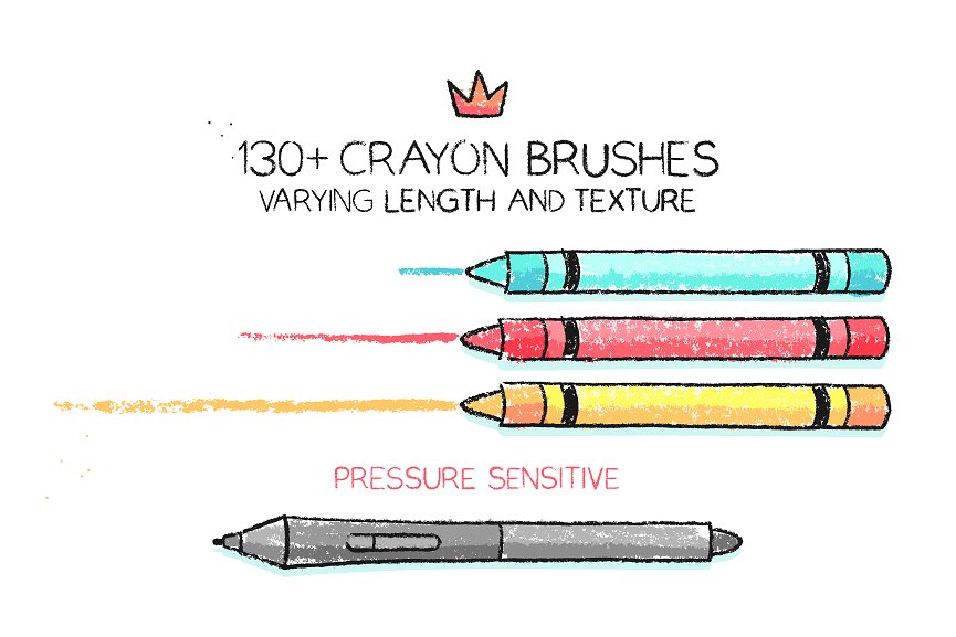 134种不同纹理和压力笔触蜡笔 Illustrator 笔刷 134 Illustrator Crayon Brushes插图(1)