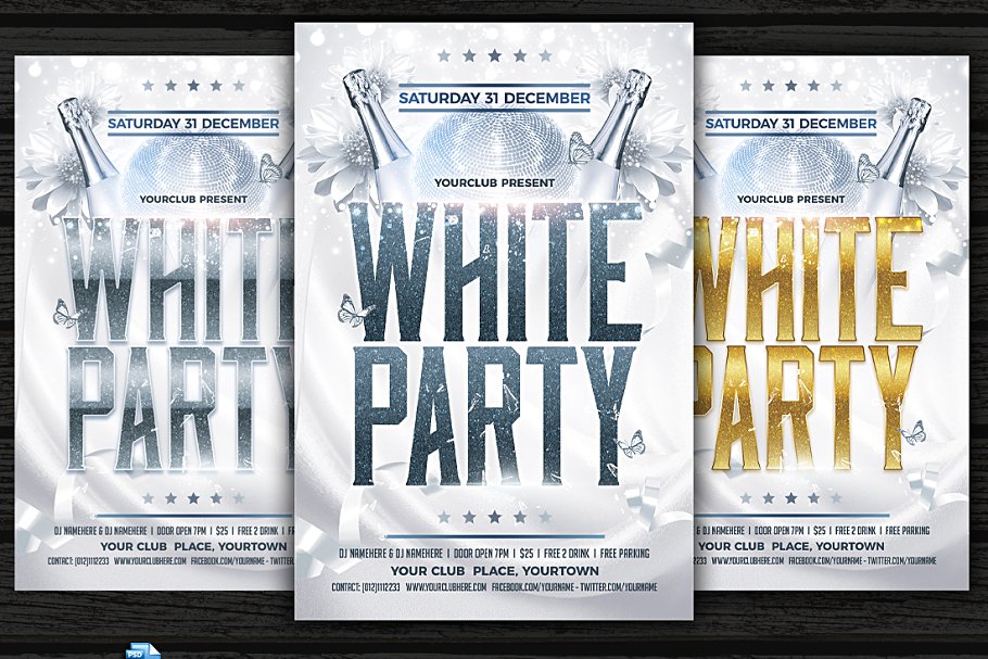 白色活动派对传单模板  White Party Flyer插图