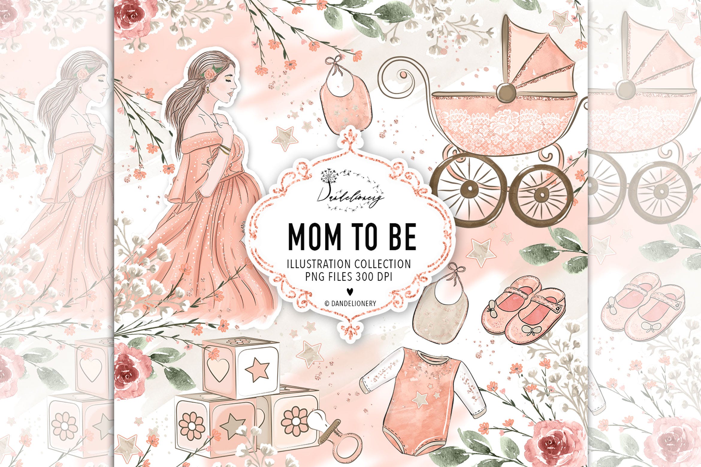 母婴主题水彩手绘图案剪贴画PNG素材 Maternity clipart插图