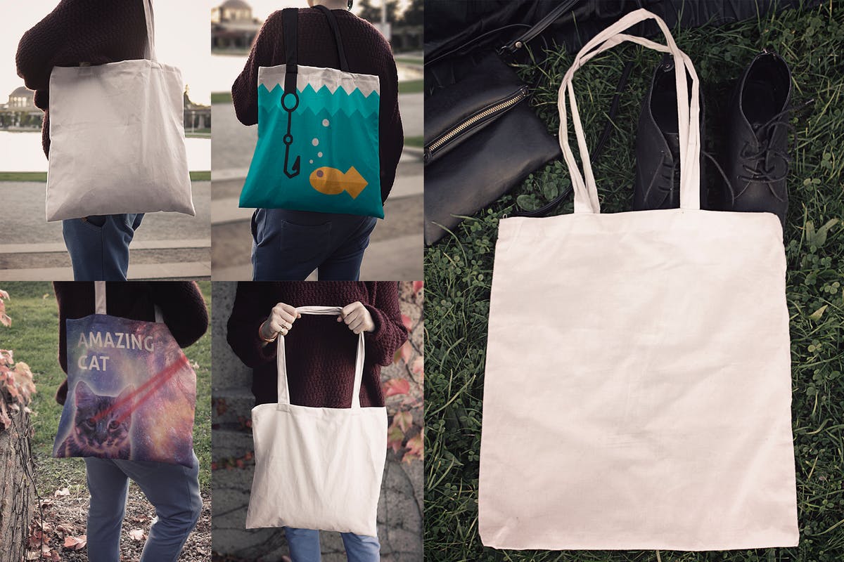 时尚麻布手提袋/购物袋样机模板 Tote Bag Mockups插图