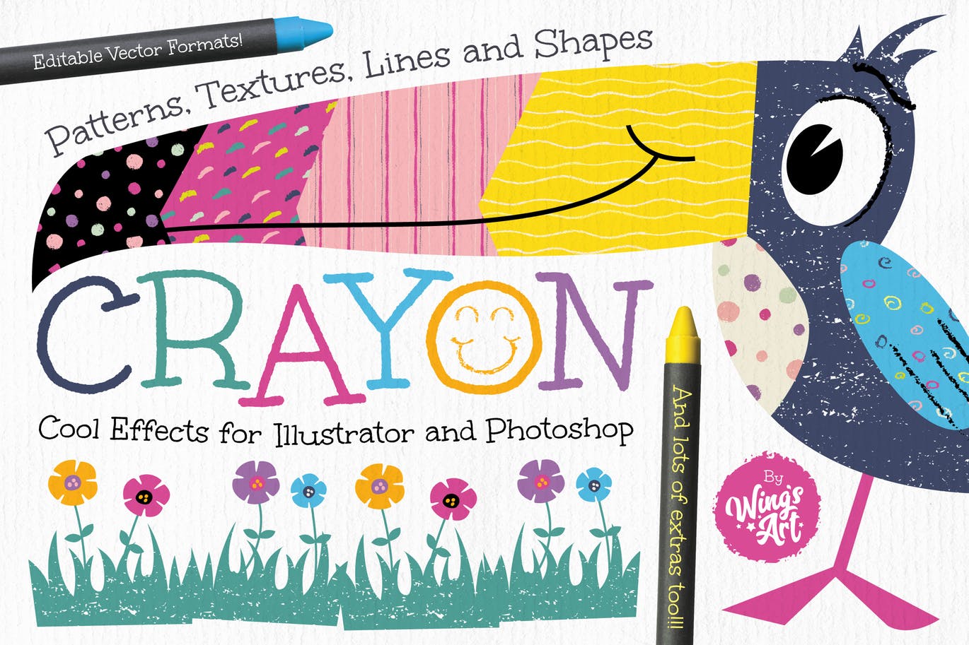 蜡笔画手绘必备：蜡笔纹理和图案设计素材 Wax Crayon Textures and Patters插图