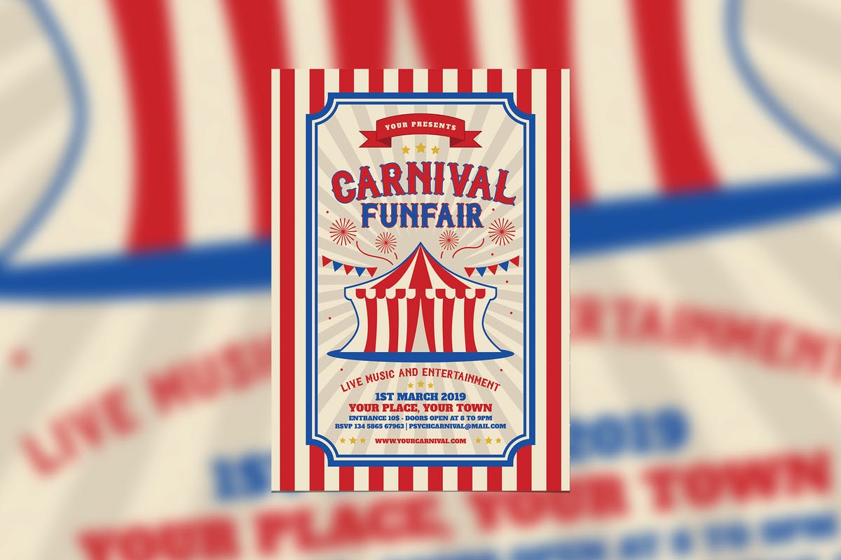 复古嘉年华和游乐场活动海报制作模板 Retro Carnival and Funfair插图
