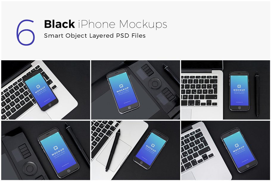 经典旧款黑色iPhone样机PSD模板 Black iPhone Mockups PSDs插图(1)