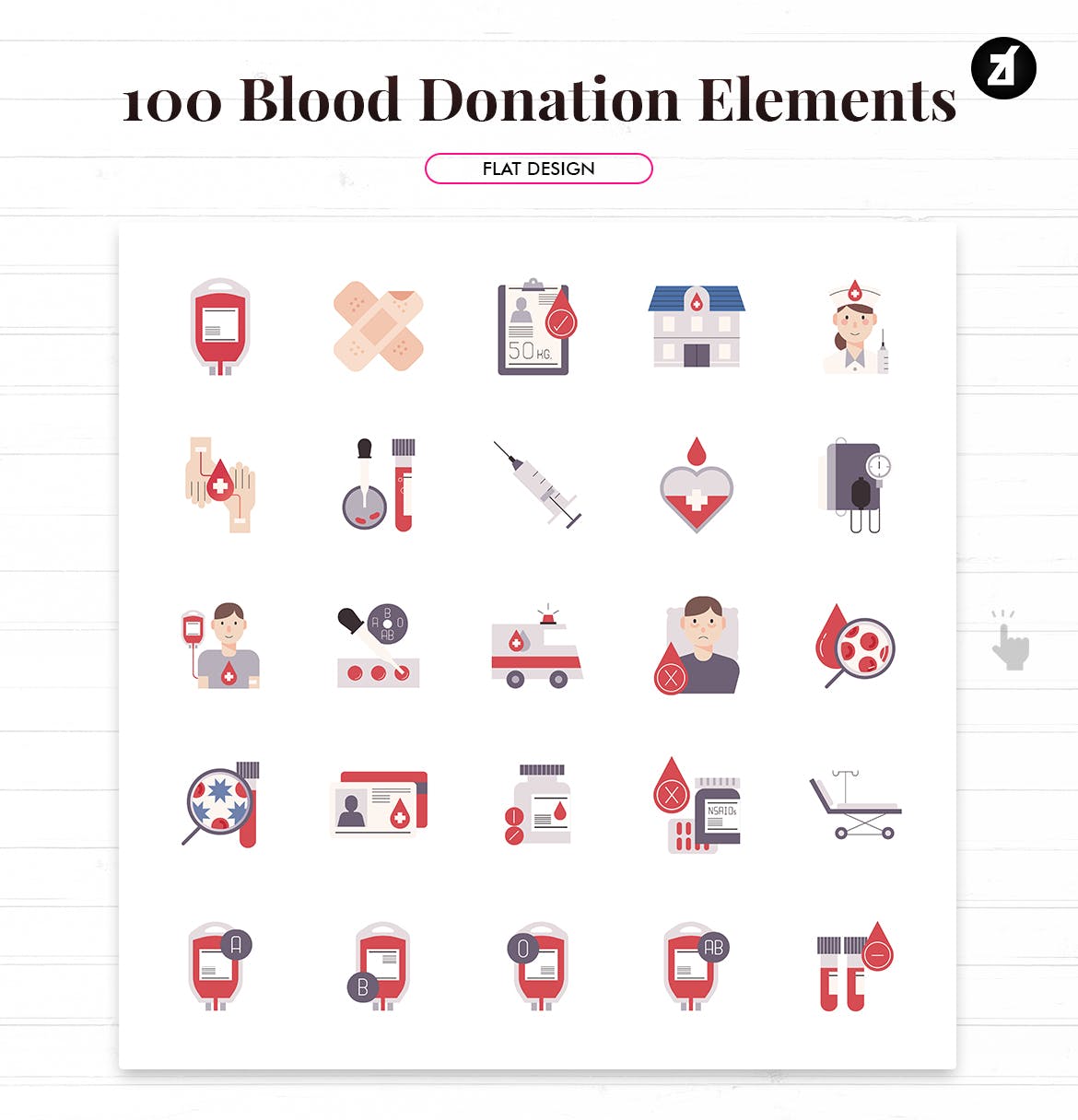 100个红十字会献血元素主题矢量图标 100 Blood donation elements插图2