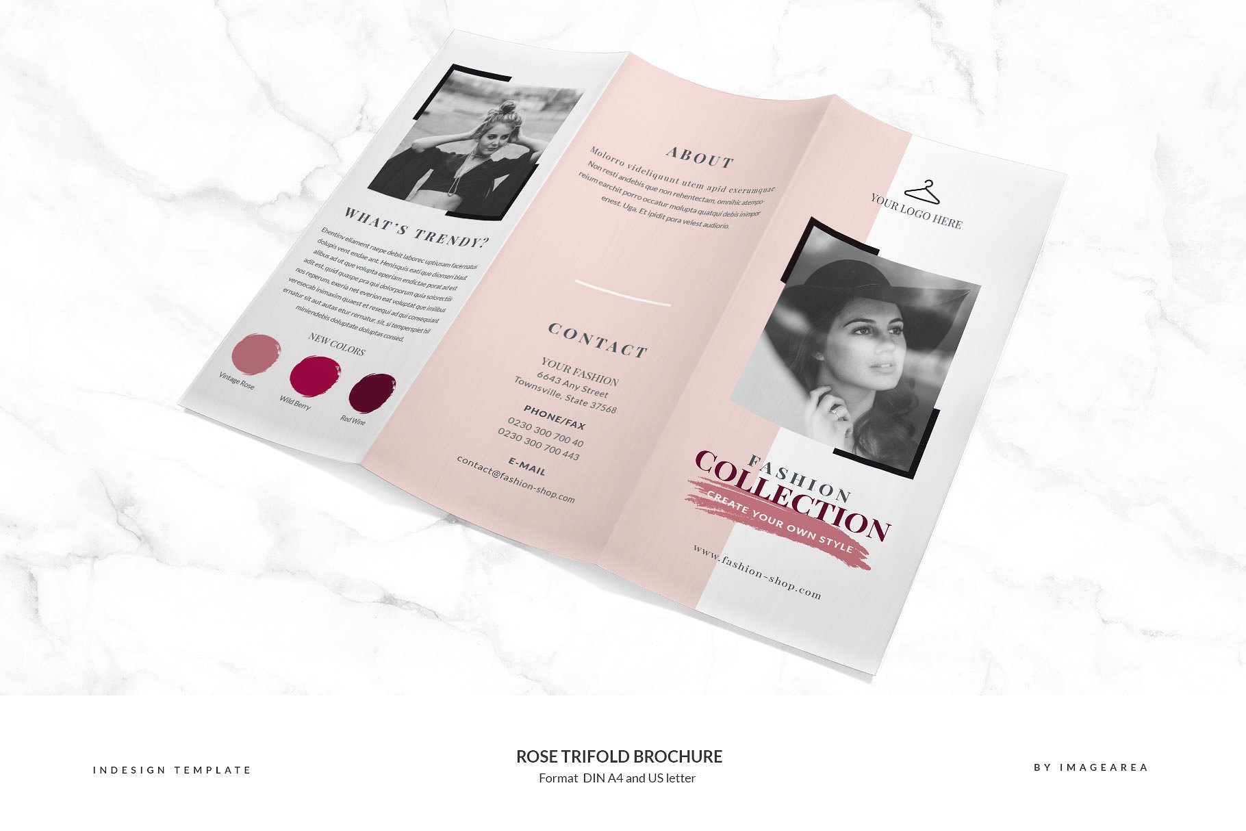 时尚品牌三折页手册模板 Rose Trifold Brochure插图(2)
