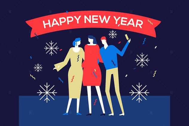 2019新年主题扁平化矢量插画2 Happy new year 2019 – flat design illustration插图(1)