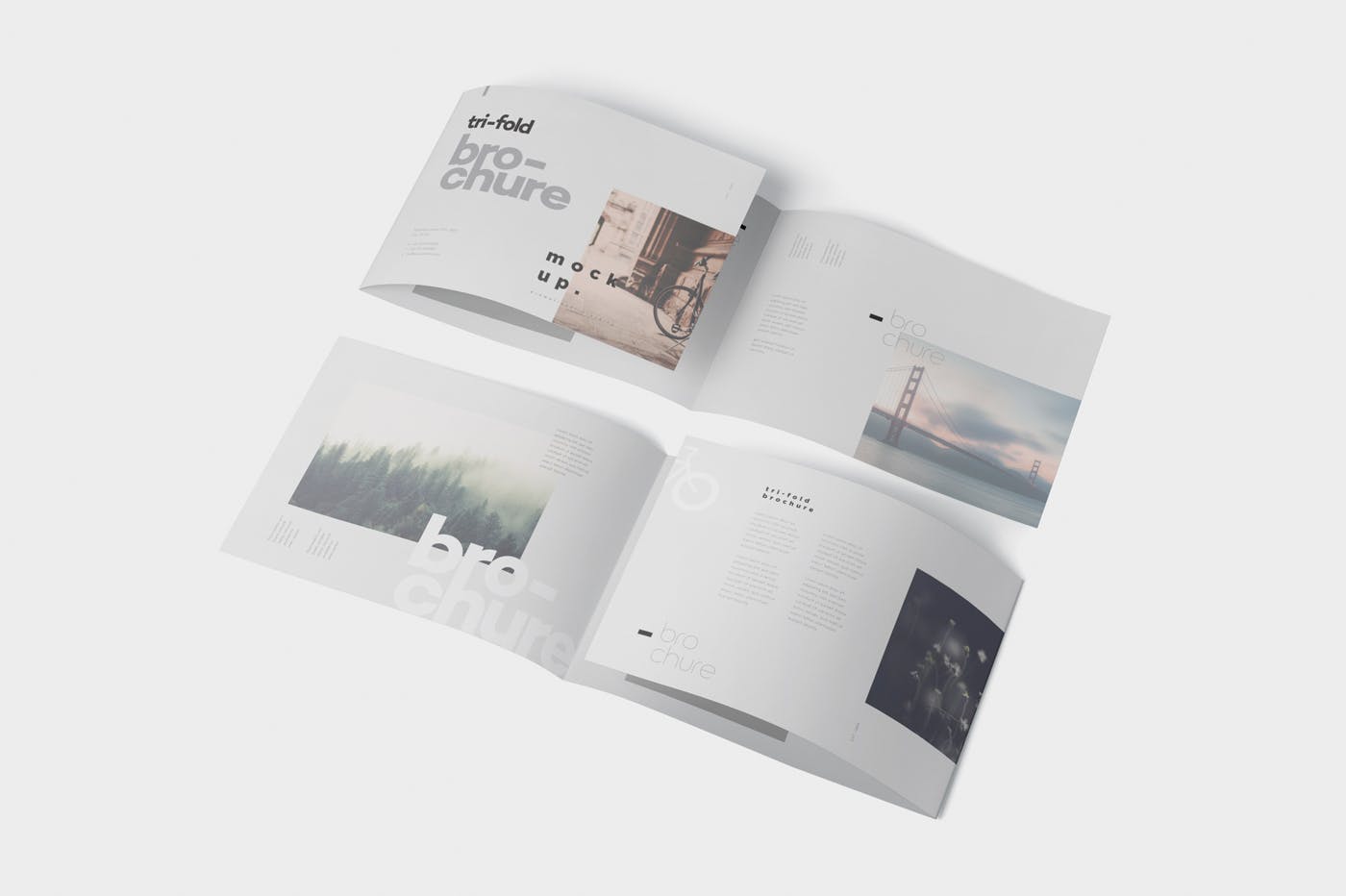 横版设计三折页宣传单效果图样机 Tri-Fold Brochure Mockup in Din A4 A5 A6 Landscape插图(2)