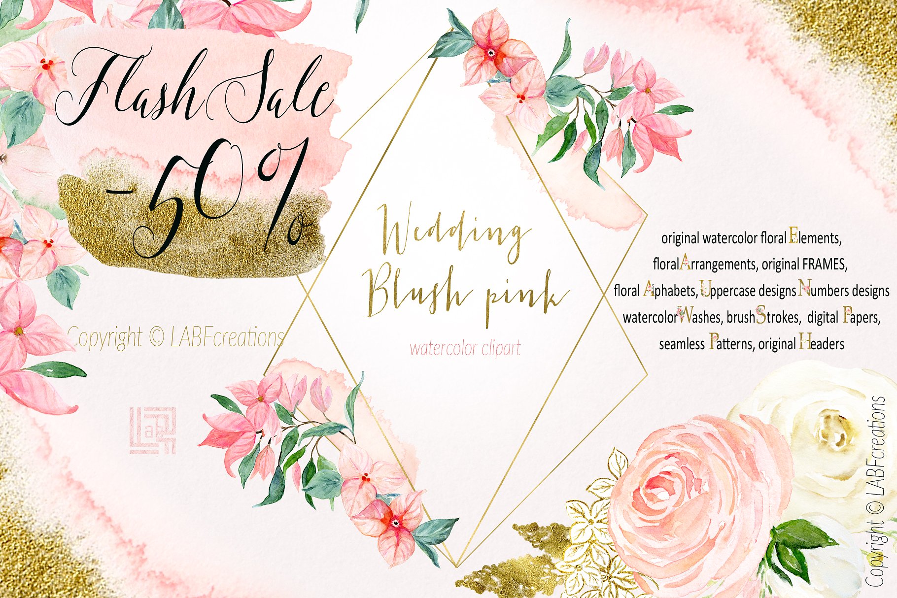 胭脂红水彩花卉元素，花环，花式字母… Blush pink bougainvillea插图