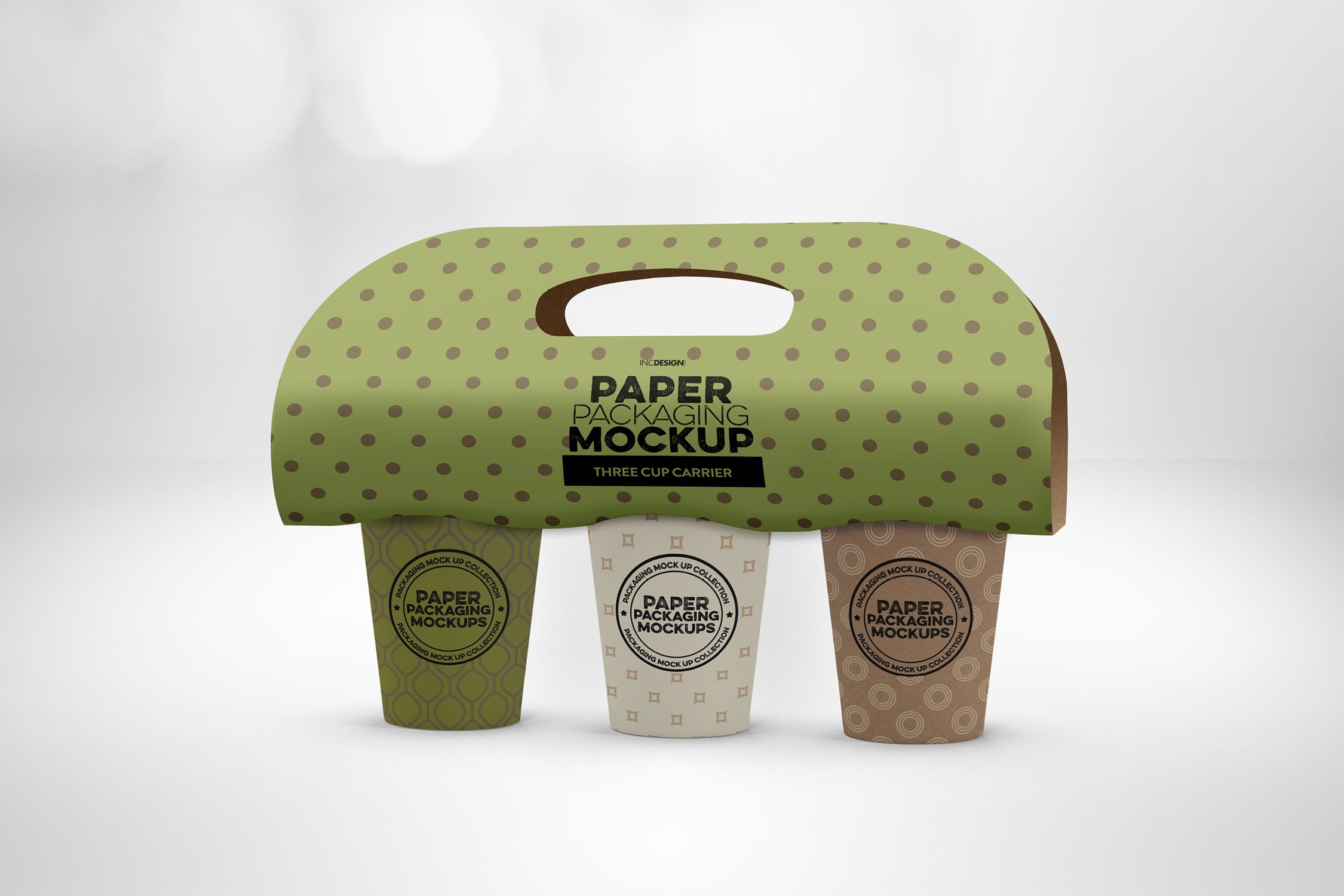 三个装纸杯饮料外带包装设计样机模板 Three Cup Paper Carrier Packaging Mockup插图(2)