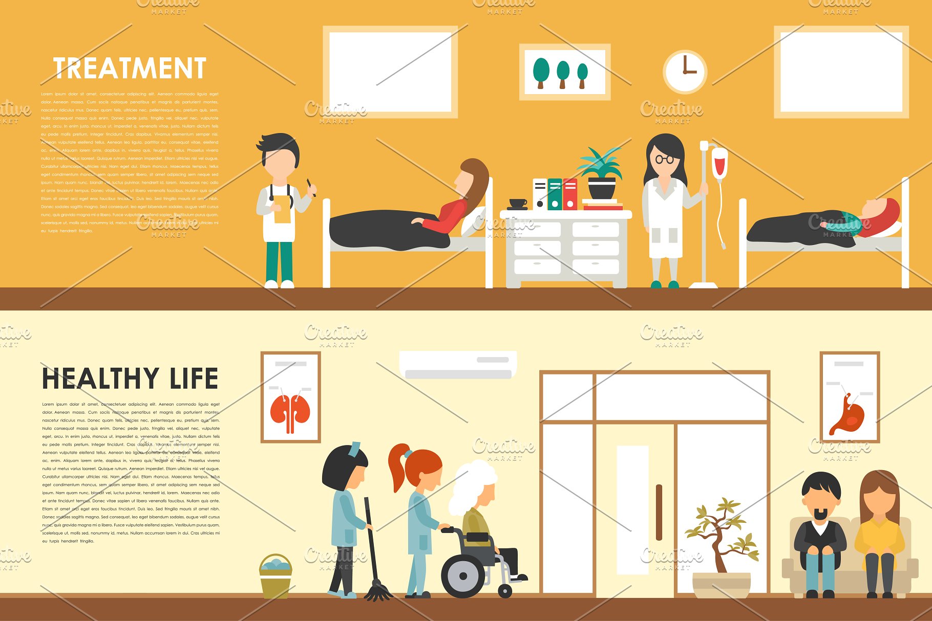 医院扁平化场景插画 Hospital Flat Interios 9 collections插图(5)