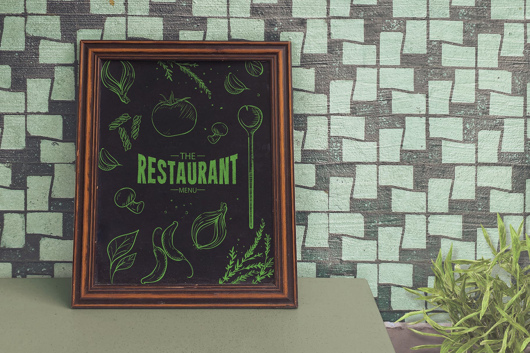西餐厅黑板粉笔手绘设计效果图展示样机模板 Chalkboard Restaurant Mockup插图(2)
