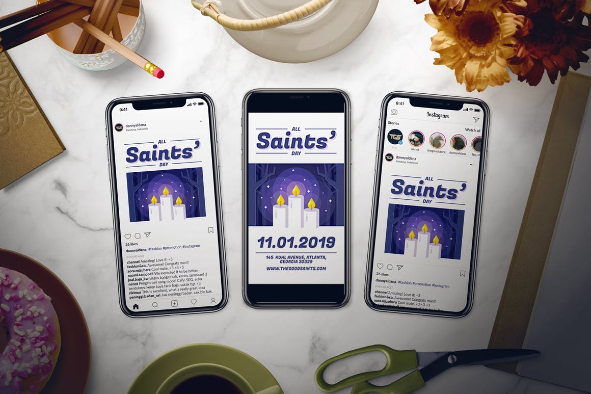 2019年万圣节主题活动海报设计模板 All Saints’ Day Flyer Set插图2