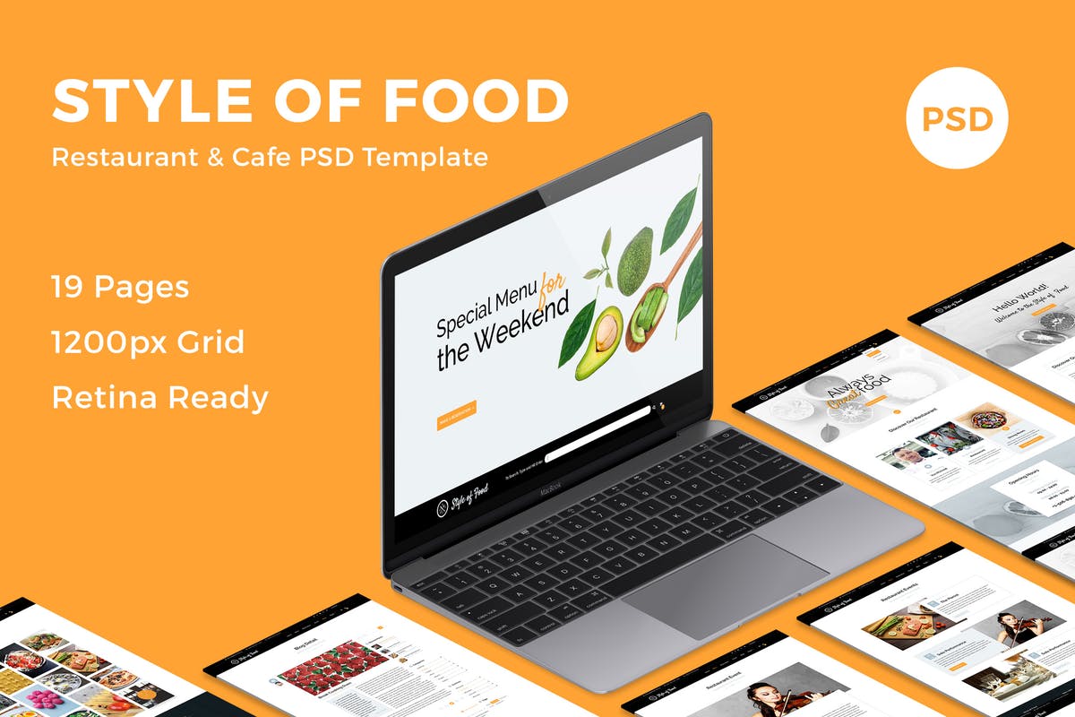 西餐厅&咖啡店品牌网站PSD设计模板 Style of Food – Restaurant & Cafe PSD Template插图