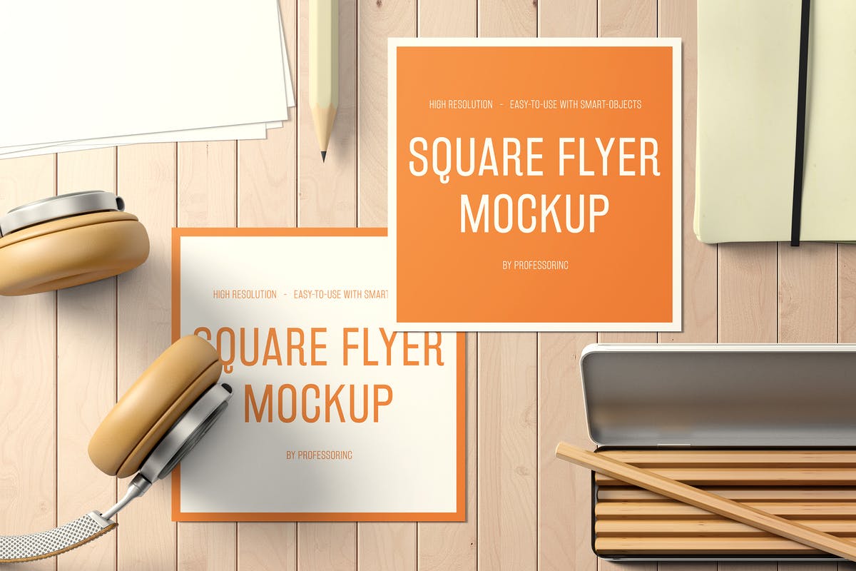 逼真方形传单样机套装v2 Square Flyer Mockup – Set 2插图