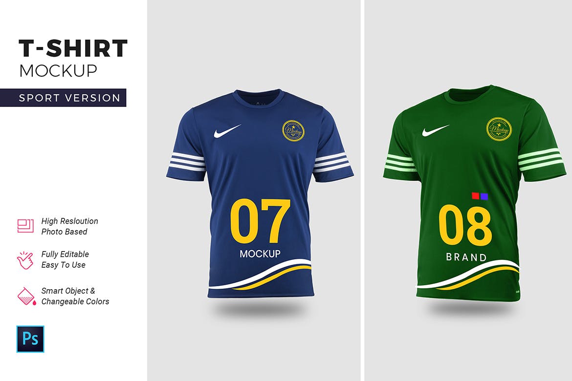 足球队服上衣设计图样机模板 Sports T Shirt Mockups插图(1)