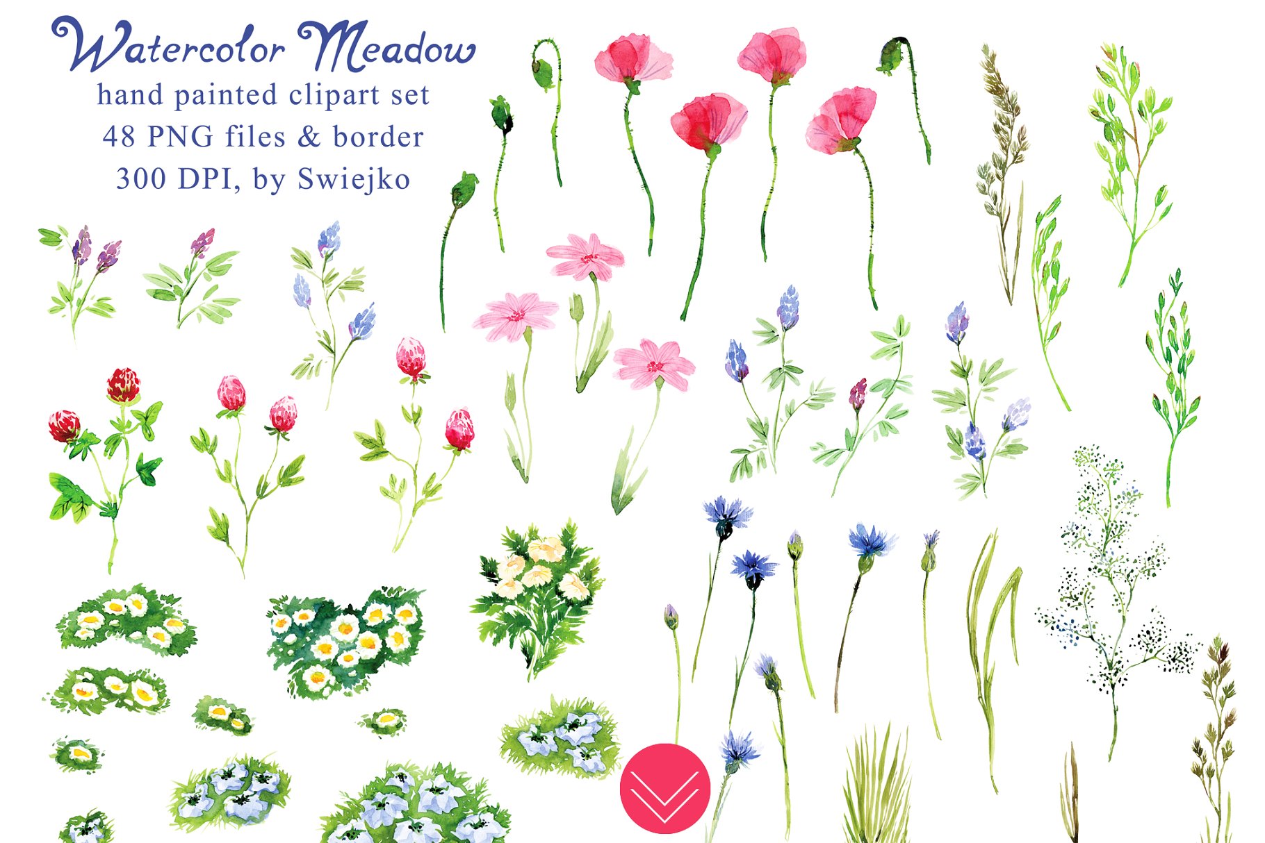 草甸水彩剪贴画 Watercolor Meadow clipart插图(1)