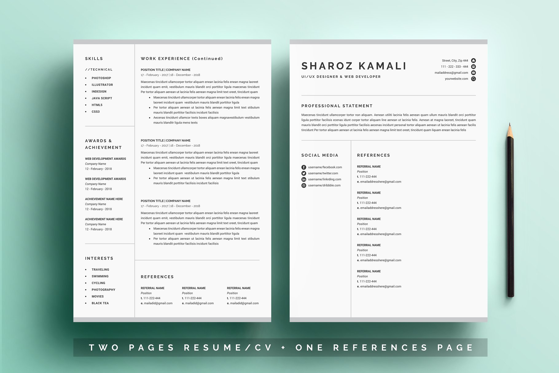 一份4页清爽明了的简历模板 Resume/CV Template 4 Pages Pack插图2