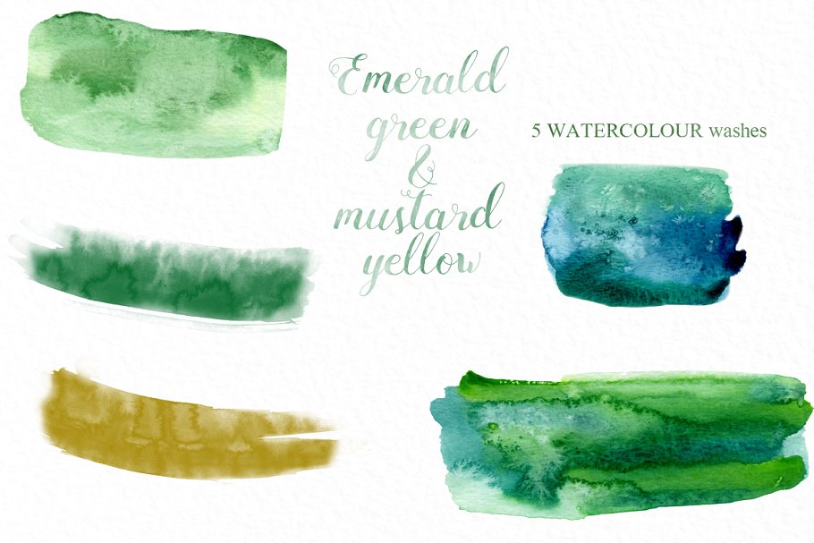 绿黄水彩花卉花环剪贴画 Green and yellow watercolor floral插图(9)