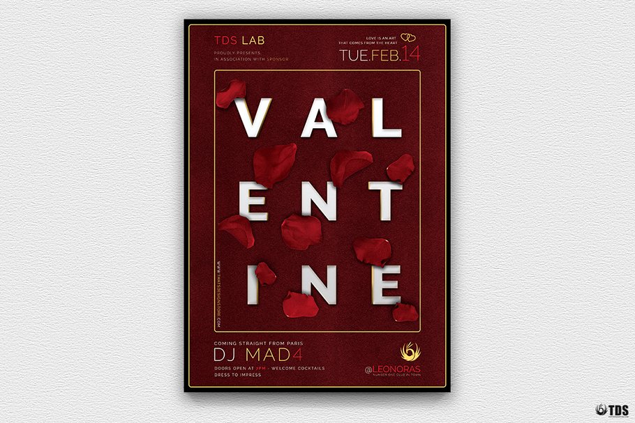 情人节主题活动传单海报模板 Valentines Day Flyer PSD V10插图(2)
