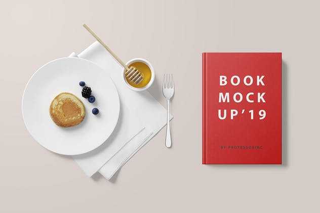 早餐餐桌硬纸封面书精装图书样机 Hard Cover Book Mockup – Breakfast Set插图(3)