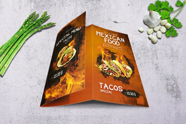 墨西哥美食三折页餐厅菜单模板 Mexican A4 US Letter Trifold Food Menu插图(3)