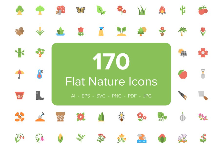 170个扁平化大自然植物彩色图标 170 Flat Nature Icons插图