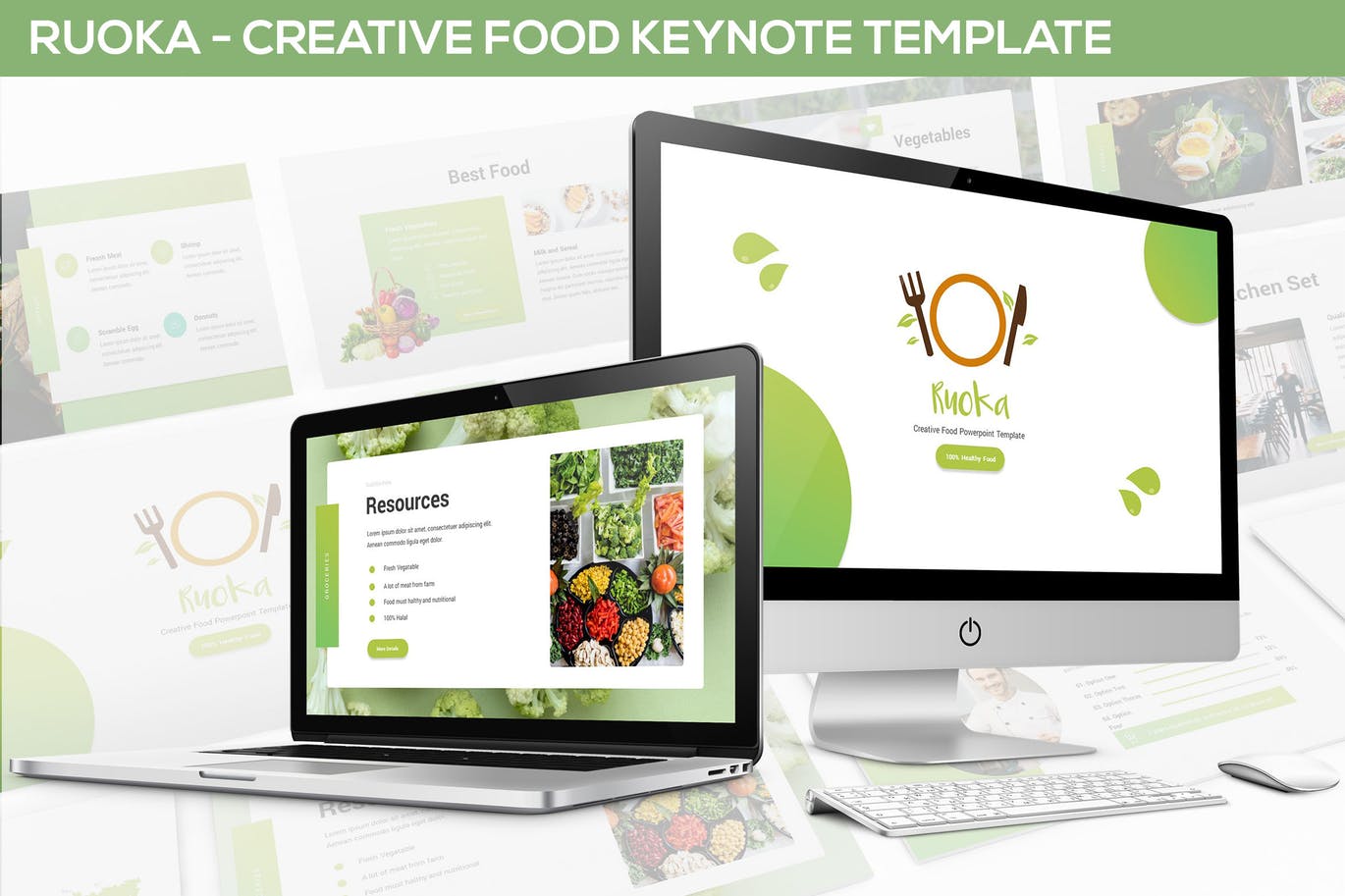 高品质的时尚健康绿色食品配色的keynote幻灯片演示模版（key）插图