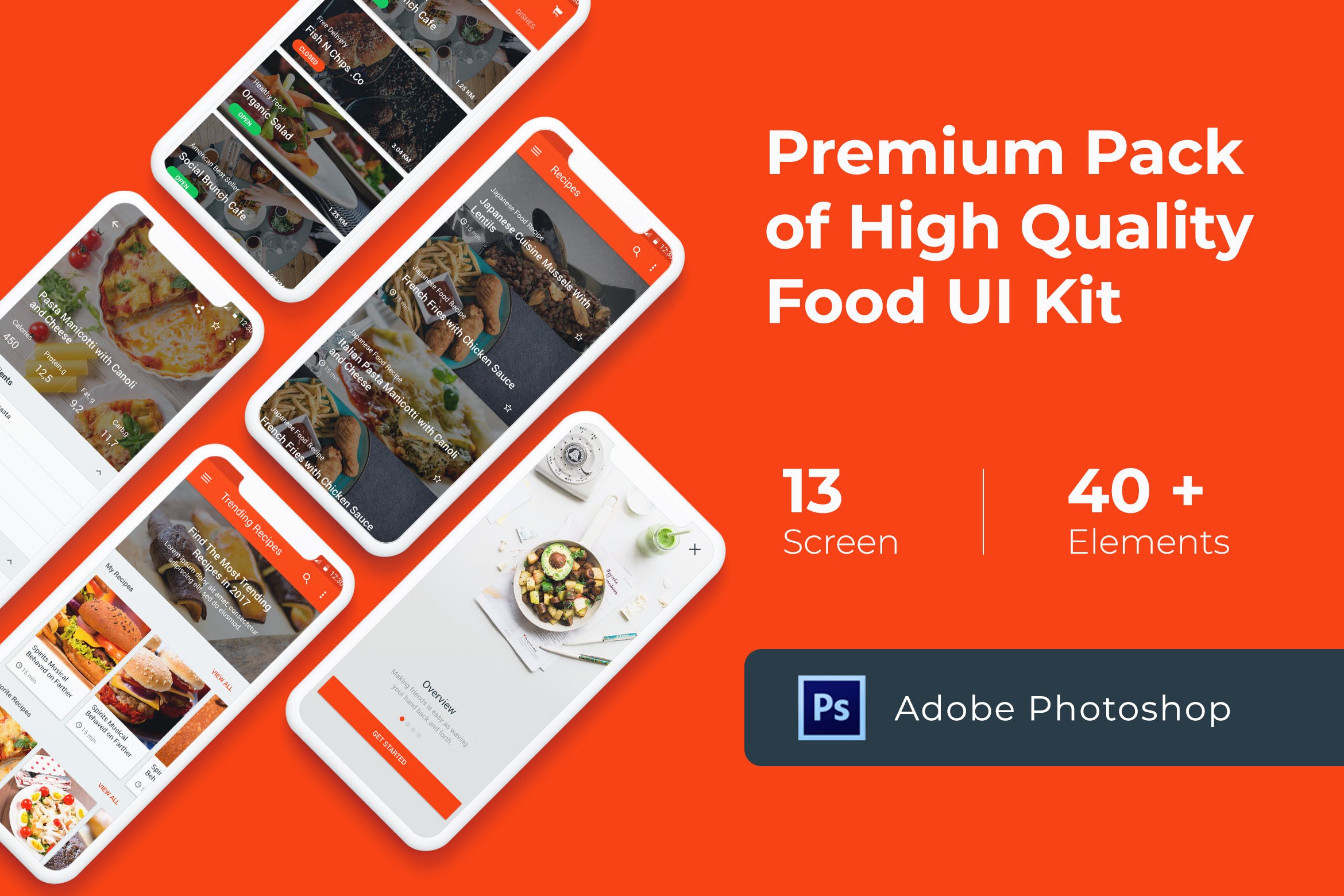 美食烹饪食谱APP应用界面设计UI设计套件PSD模板 Food Cooking Recipes UI KIT for Photoshop插图
