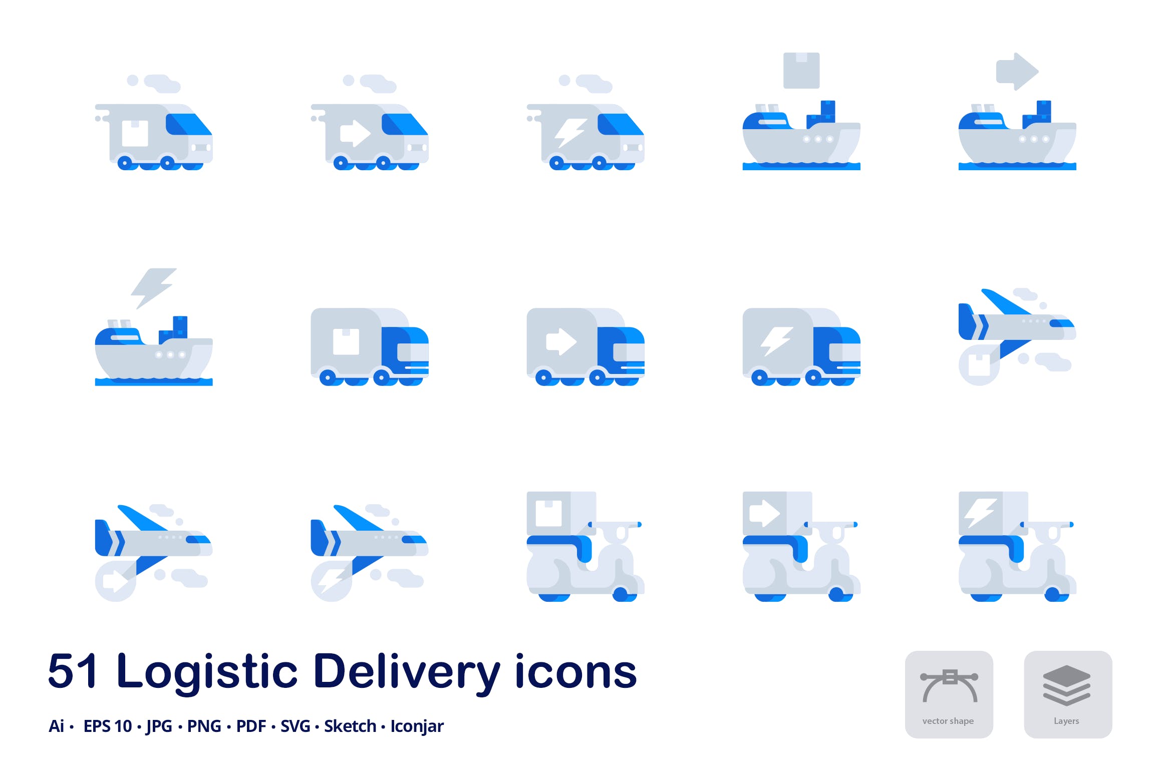 物流配送快递行业双色调扁平化矢量图标 Logistic Delivery Accent Duo Tone Icons插图